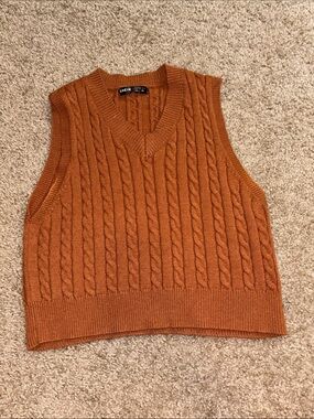 SHEIN Burnt Orange Cable Knit V-Neck Sweater Vest